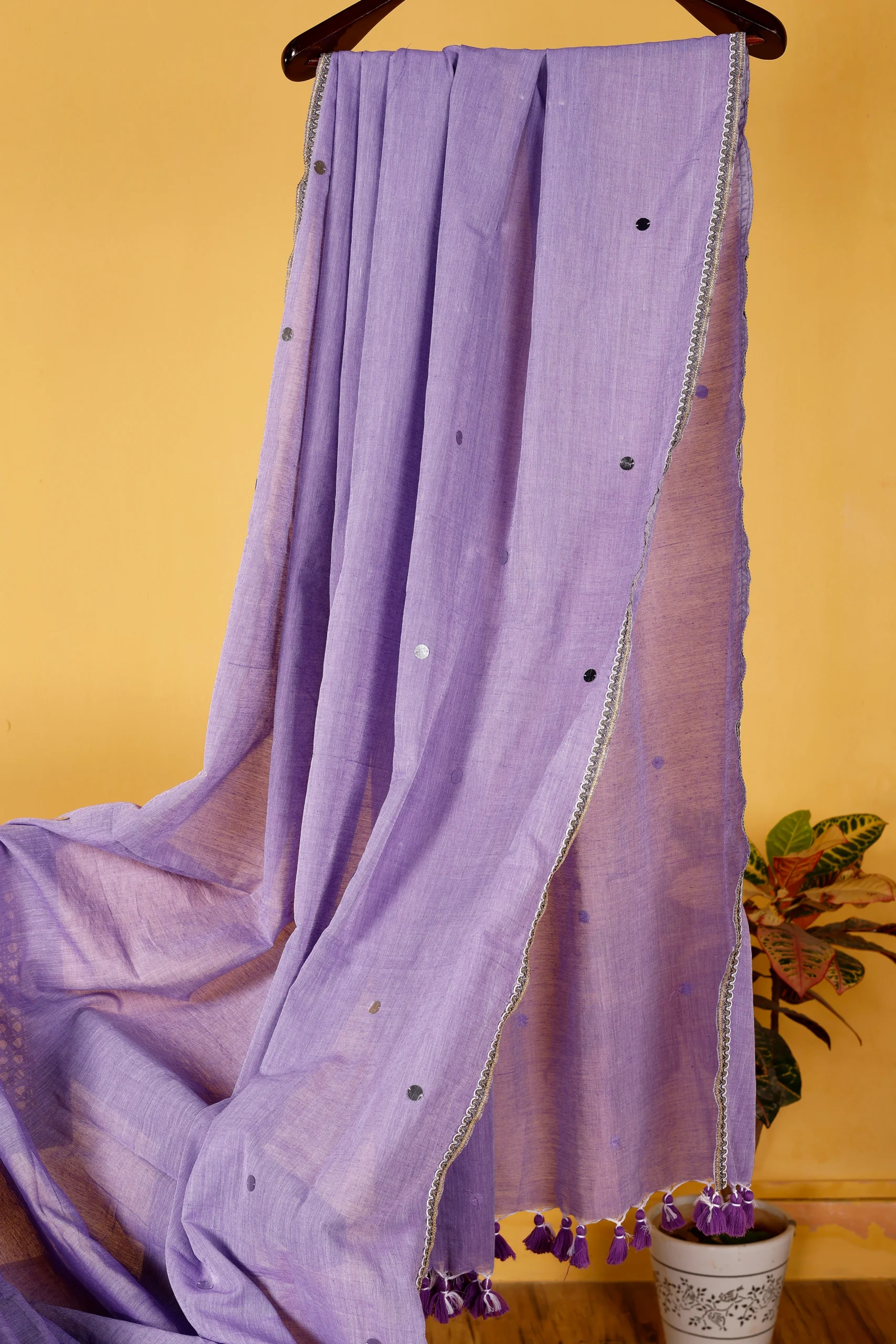 Lavender Breeze Cotton Light Zari Border Saree for Casual Wear - Image 4