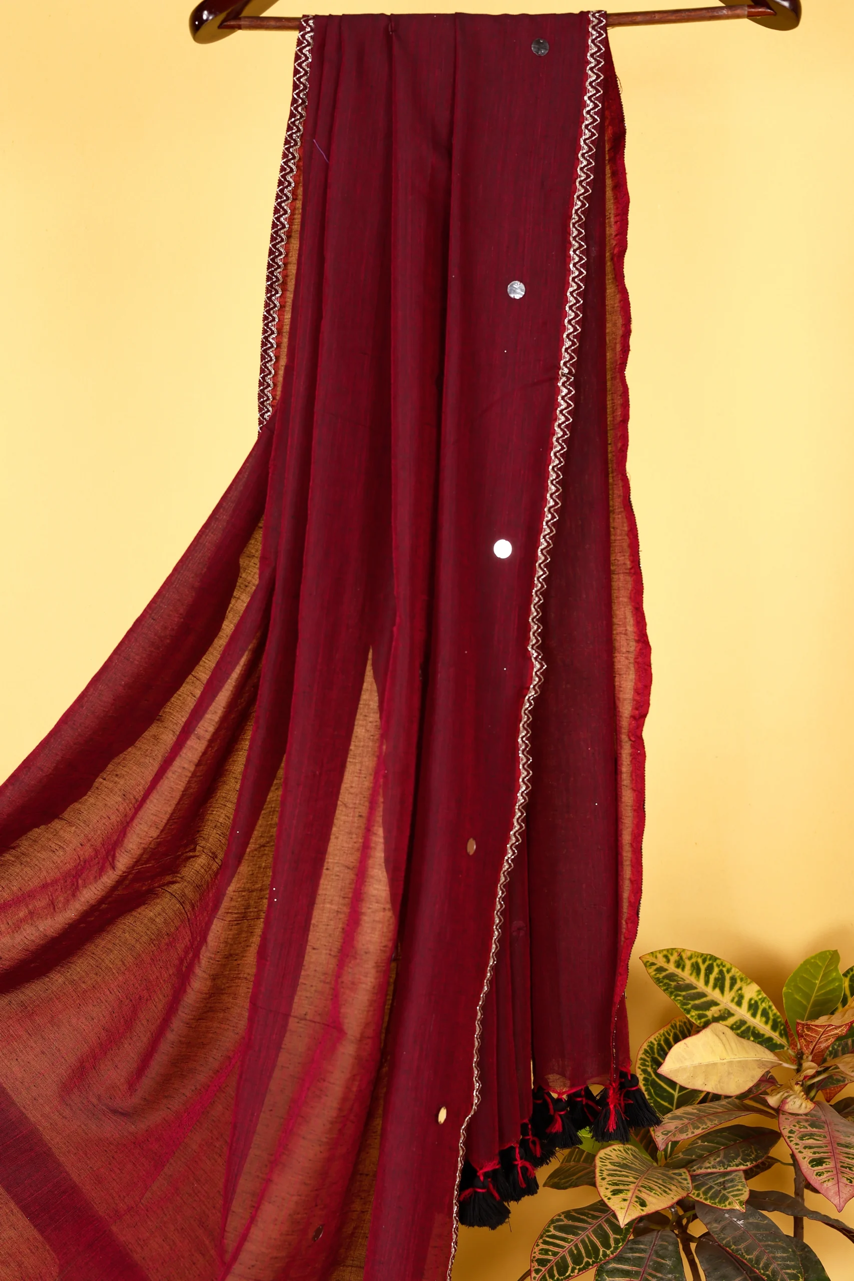 Maroon Muse Cotton Light Zari Border Saree for Casual Wear - Image 5