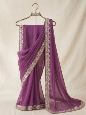Creeping on lavender Purple Diamond chiffon Saree